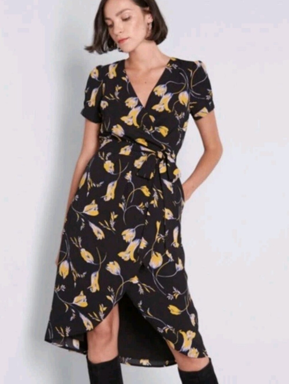MODCLOTH Poetic Presence Faux Wrap Floral Dress